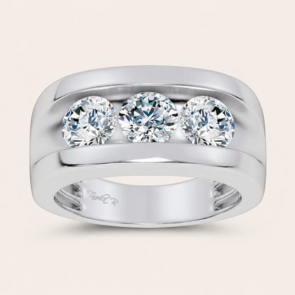 3.00CT Round Cut Lab Grown Diamond Three Stone Men's Ring