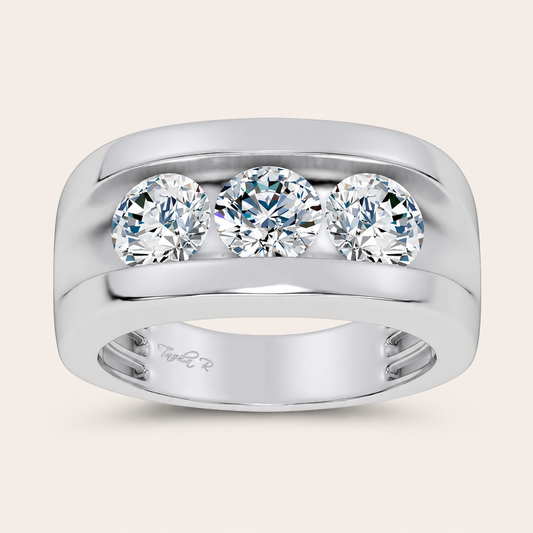 3.00CT Round Cut Lab Grown Diamond Three Stone Men's Ring