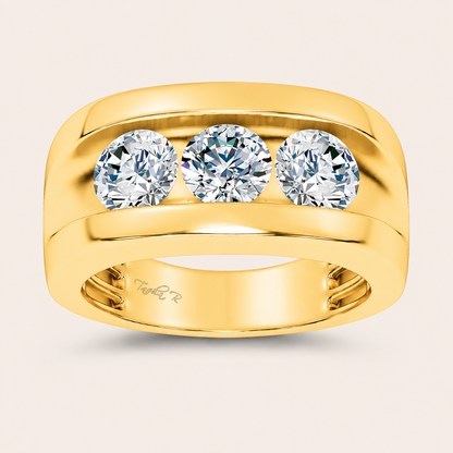 3.00CT Round Cut Lab Grown Diamond Three Stone Men's Ring