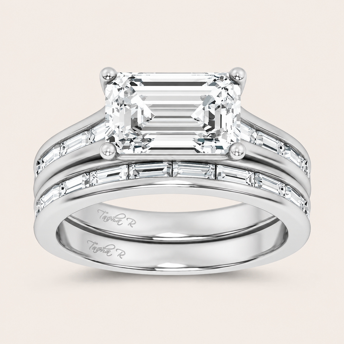 3.59CT Emerald Cut Lab Grown Diamond Bridal Set