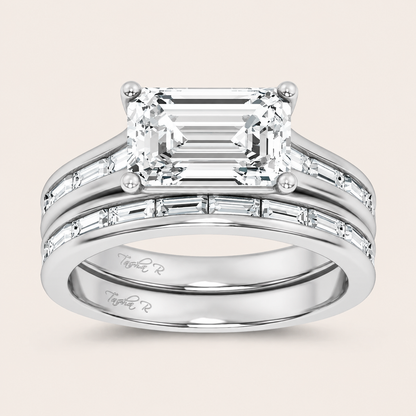 3.59CT Emerald Cut Lab Grown Diamond Bridal Set