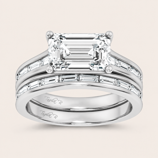 3.59CT Emerald Cut Lab Grown Diamond Bridal Set