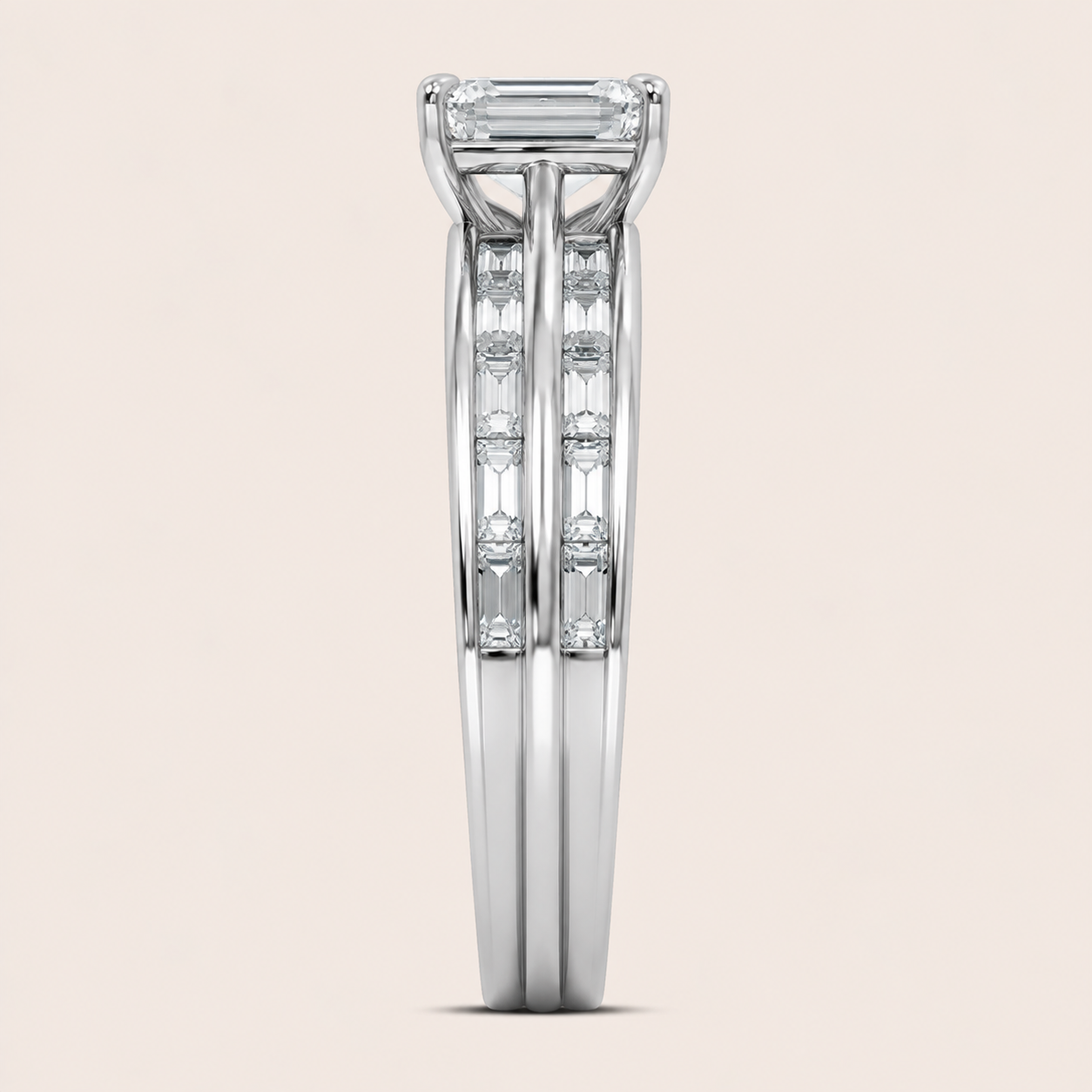 3.59CT Emerald Cut Lab Grown Diamond Bridal Set