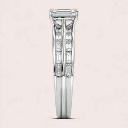 3.59CT Emerald Cut Lab Grown Diamond Bridal Set