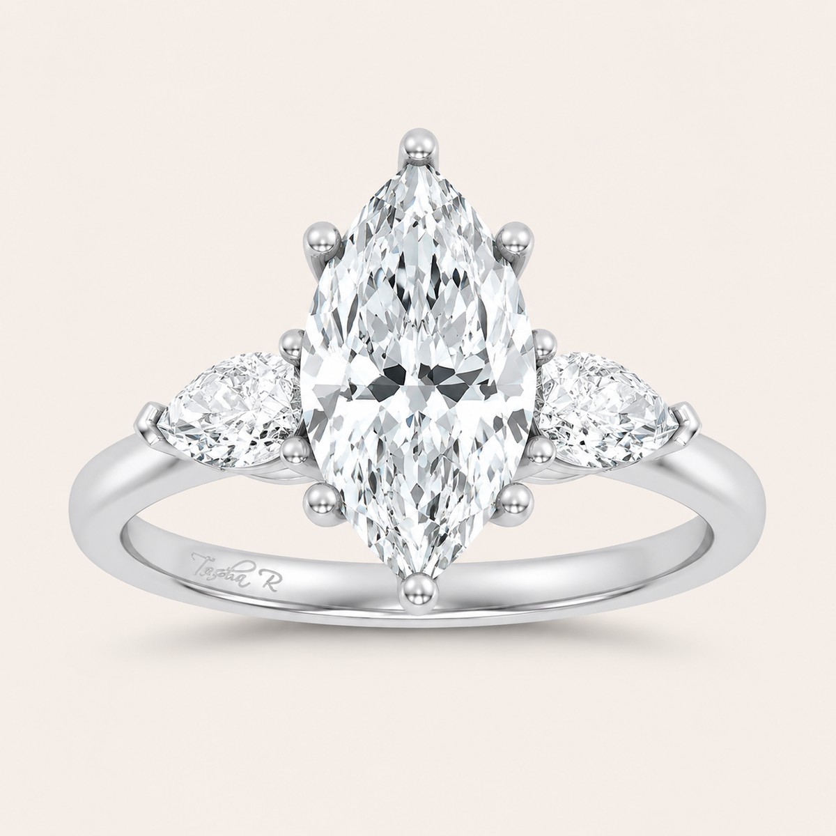 3.66CT Marquise Cut Lab Grown Diamond Three Stone Ring