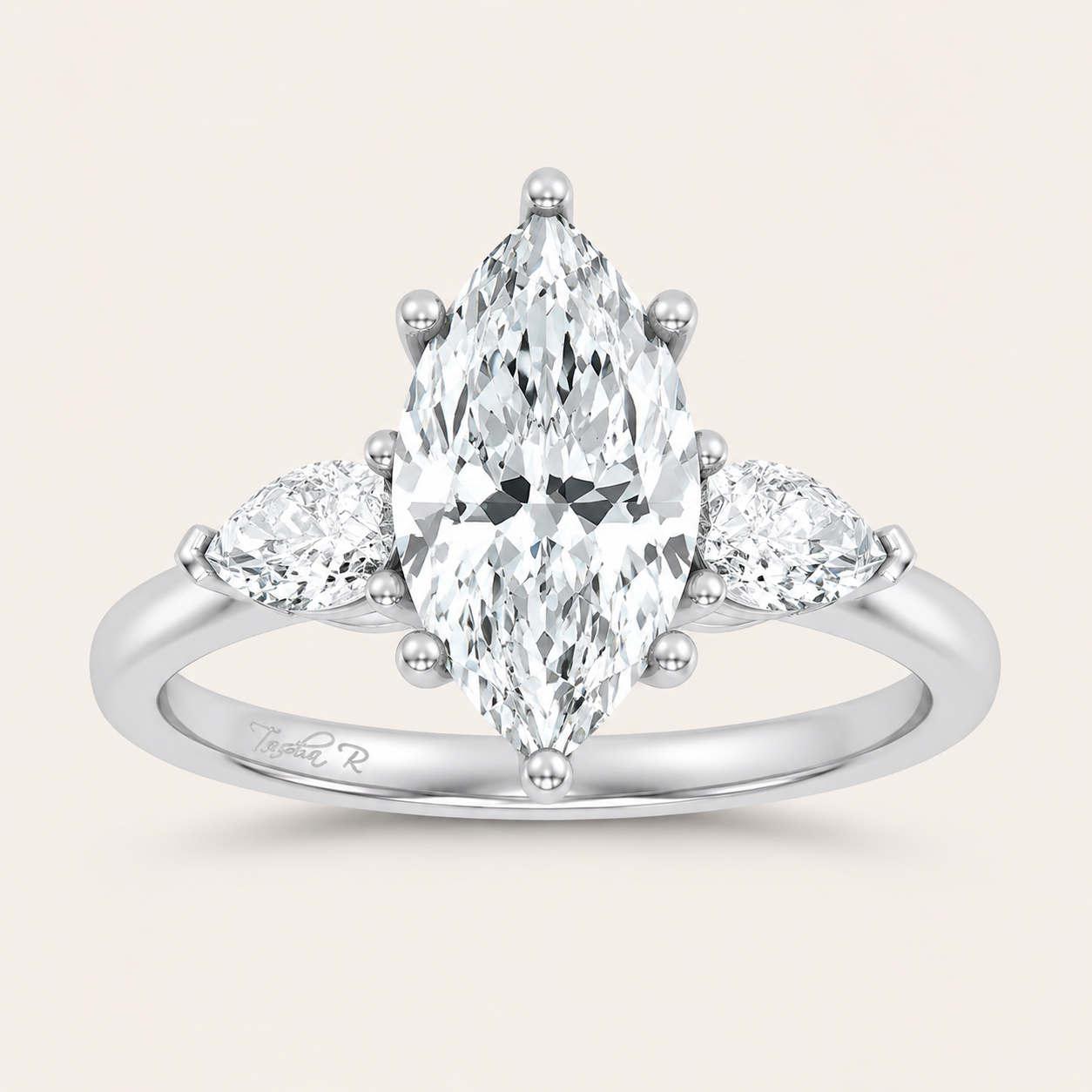 3.66CT Marquise Cut Lab Grown Diamond Three Stone Ring