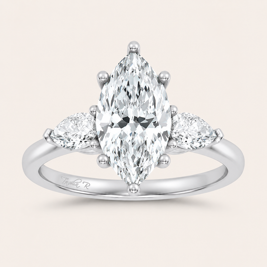 3.66CT Marquise Cut Lab Grown Diamond Three Stone Ring