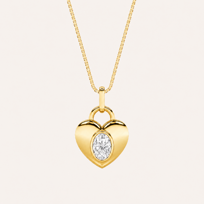 1CT Oval Cut Lab Grown Diamond Heart Pendant Necklace