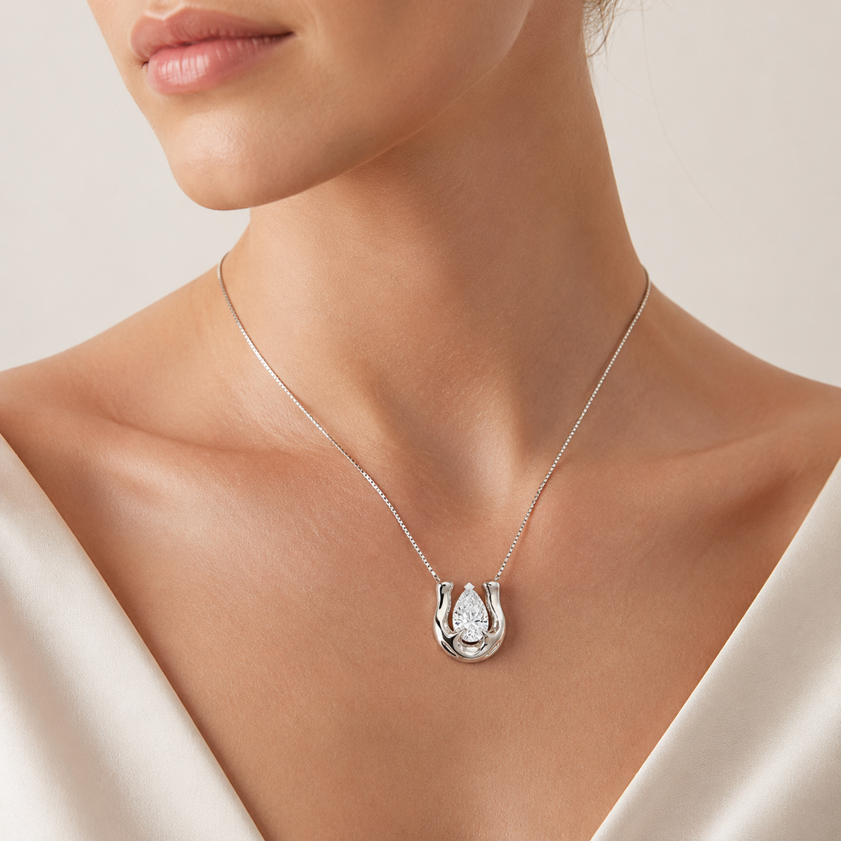 1CT Pear Cut Lab Grown Diamond Pendant Necklace