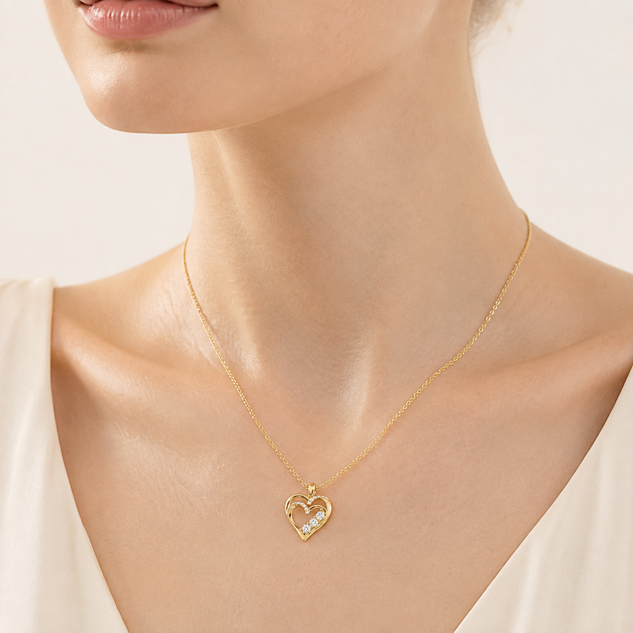 1CT Round Cut Lab Grown Diamon Heart Shaped Pendant Necklace