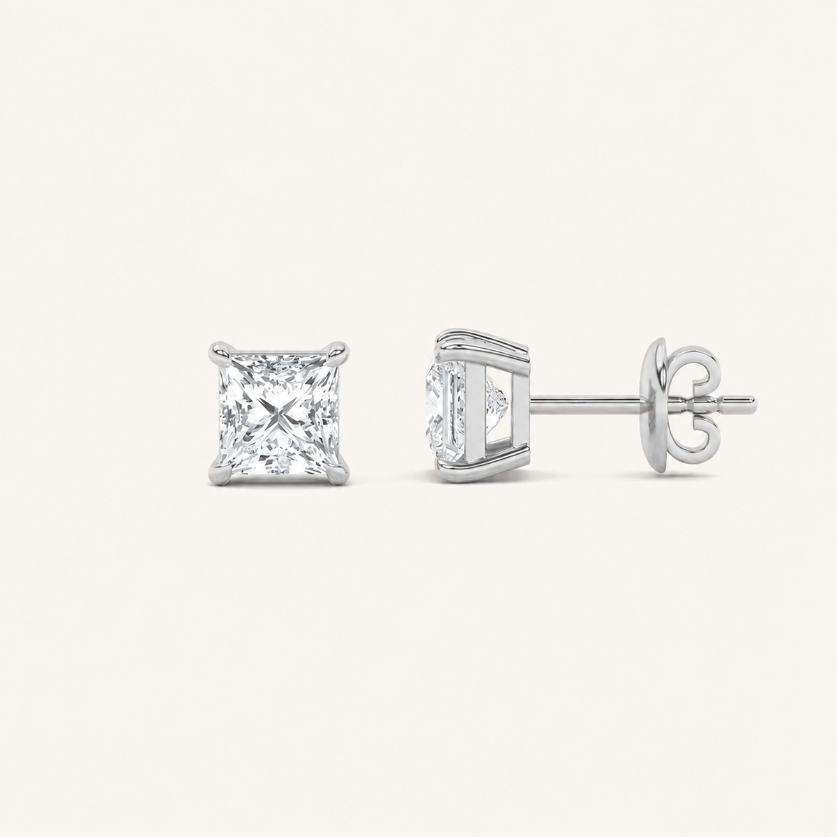 3CT Princess Cut Lab Grown Diamond Classic Basket Set Stud Earrings