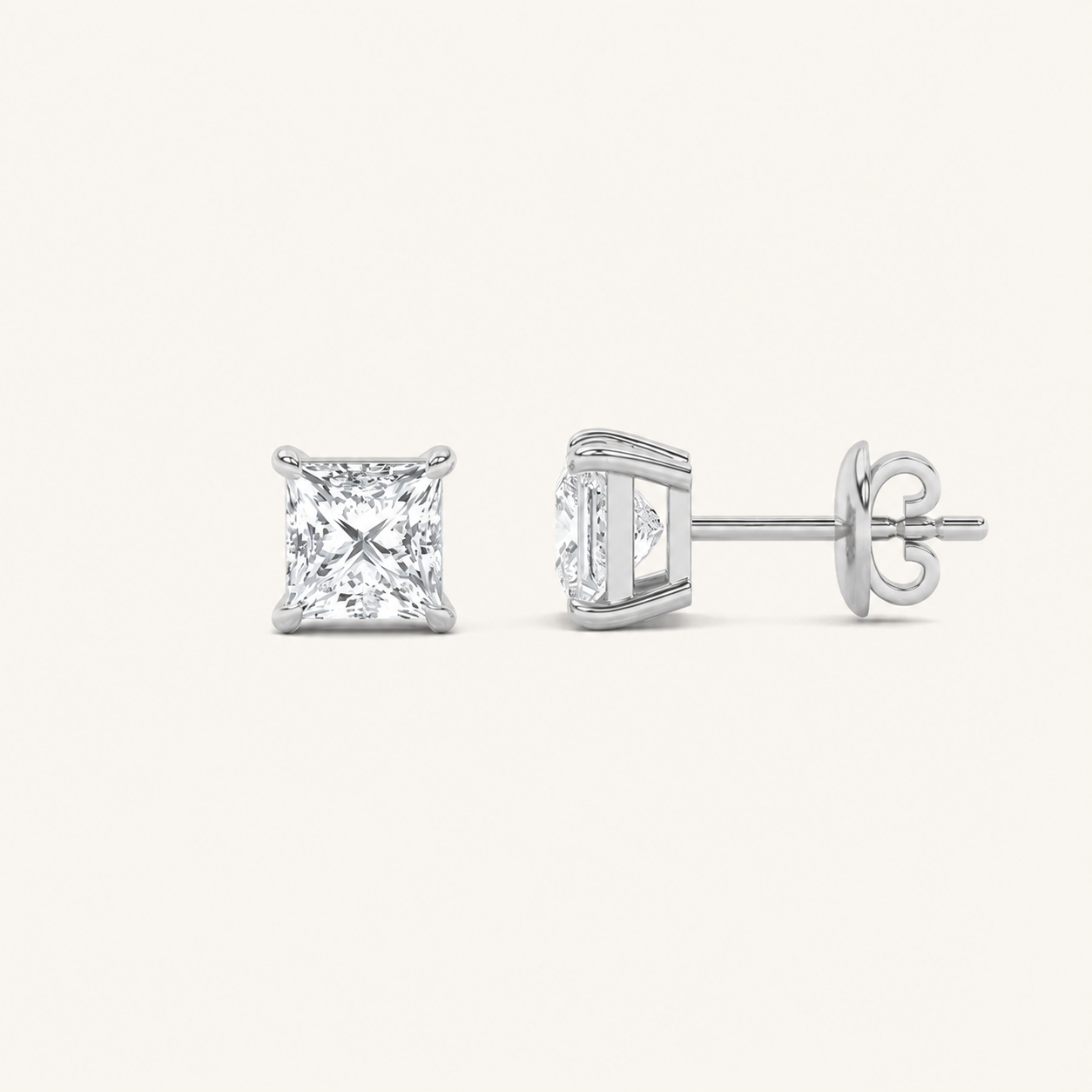 3CT Princess Cut Lab Grown Diamond Classic Basket Set Stud Earrings