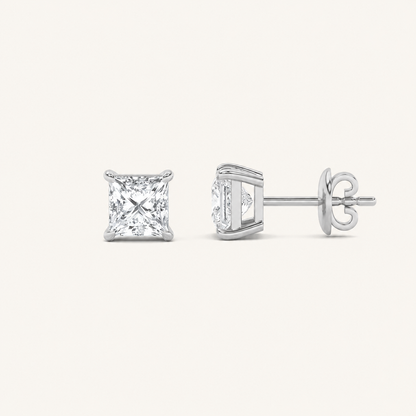 3CT Princess Cut Lab Grown Diamond Classic Basket Set Stud Earrings