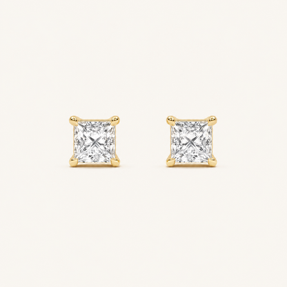 3CT Princess Cut Lab Grown Diamond Classic Basket Set Stud Earrings