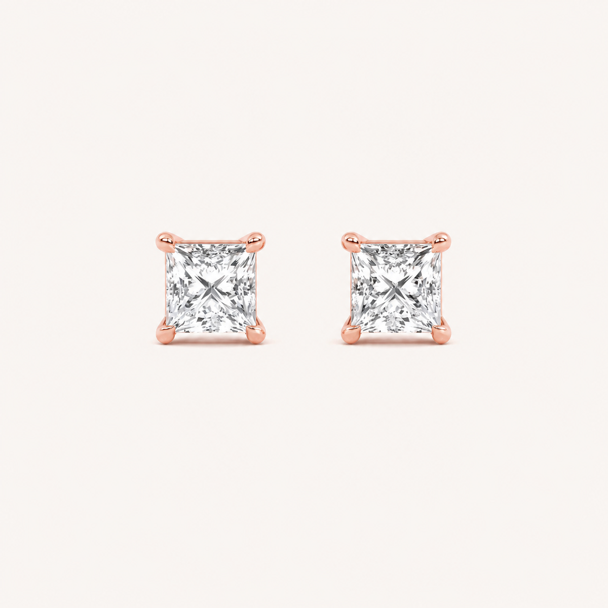 3CT Princess Cut Lab Grown Diamond Classic Basket Set Stud Earrings