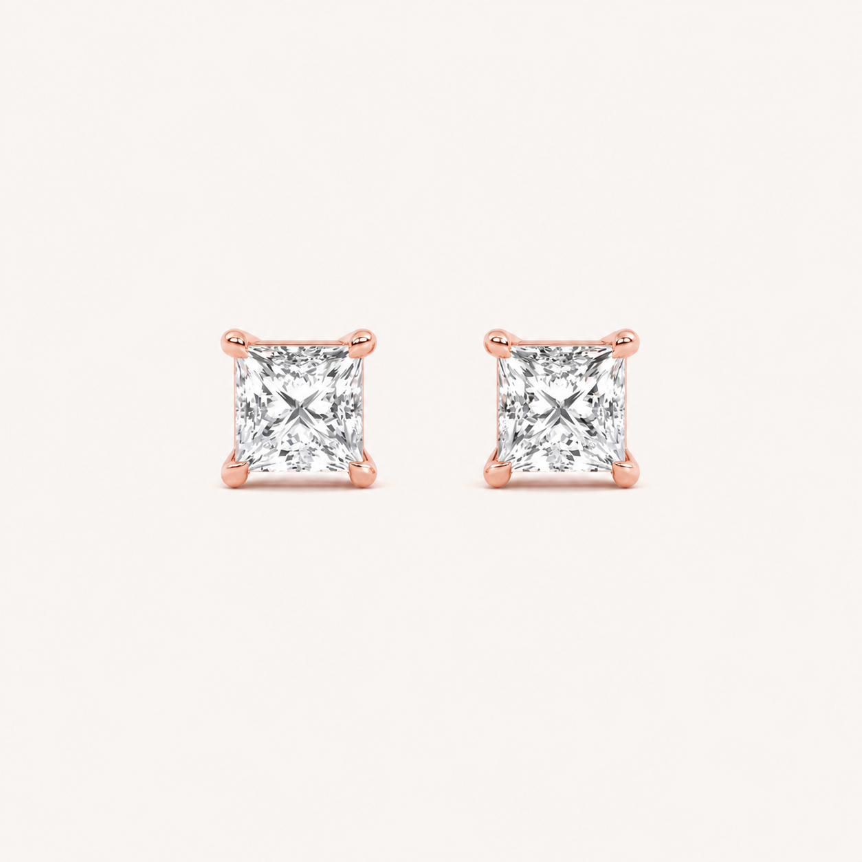 3CT Princess Cut Lab Grown Diamond Classic Basket Set Stud Earrings
