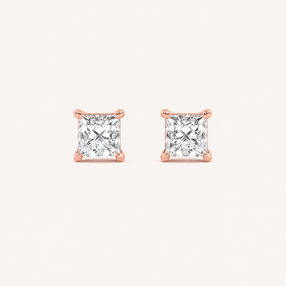3CT Princess Cut Lab Grown Diamond Classic Basket Set Stud Earrings