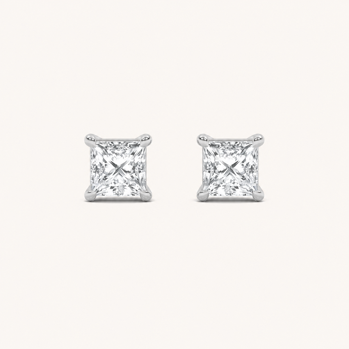 3CT Princess Cut Lab Grown Diamond Classic Basket Set Stud Earrings
