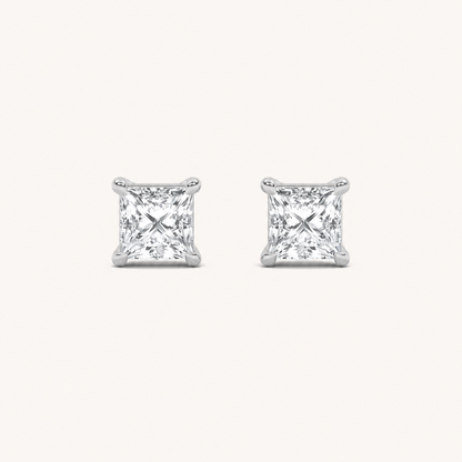 3CT Princess Cut Lab Grown Diamond Classic Basket Set Stud Earrings