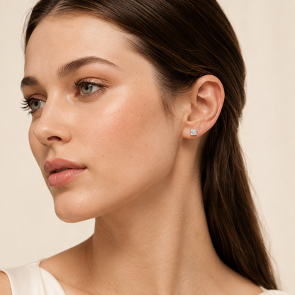 3CT Princess Cut Lab Grown Diamond Classic Basket Set Stud Earrings
