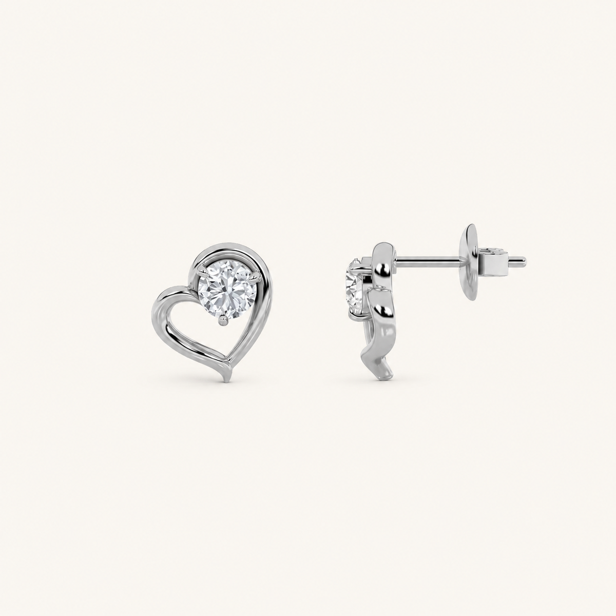 0.5CT Round Cut Lab Grown Diamond Heart Shaped Stud Earrings