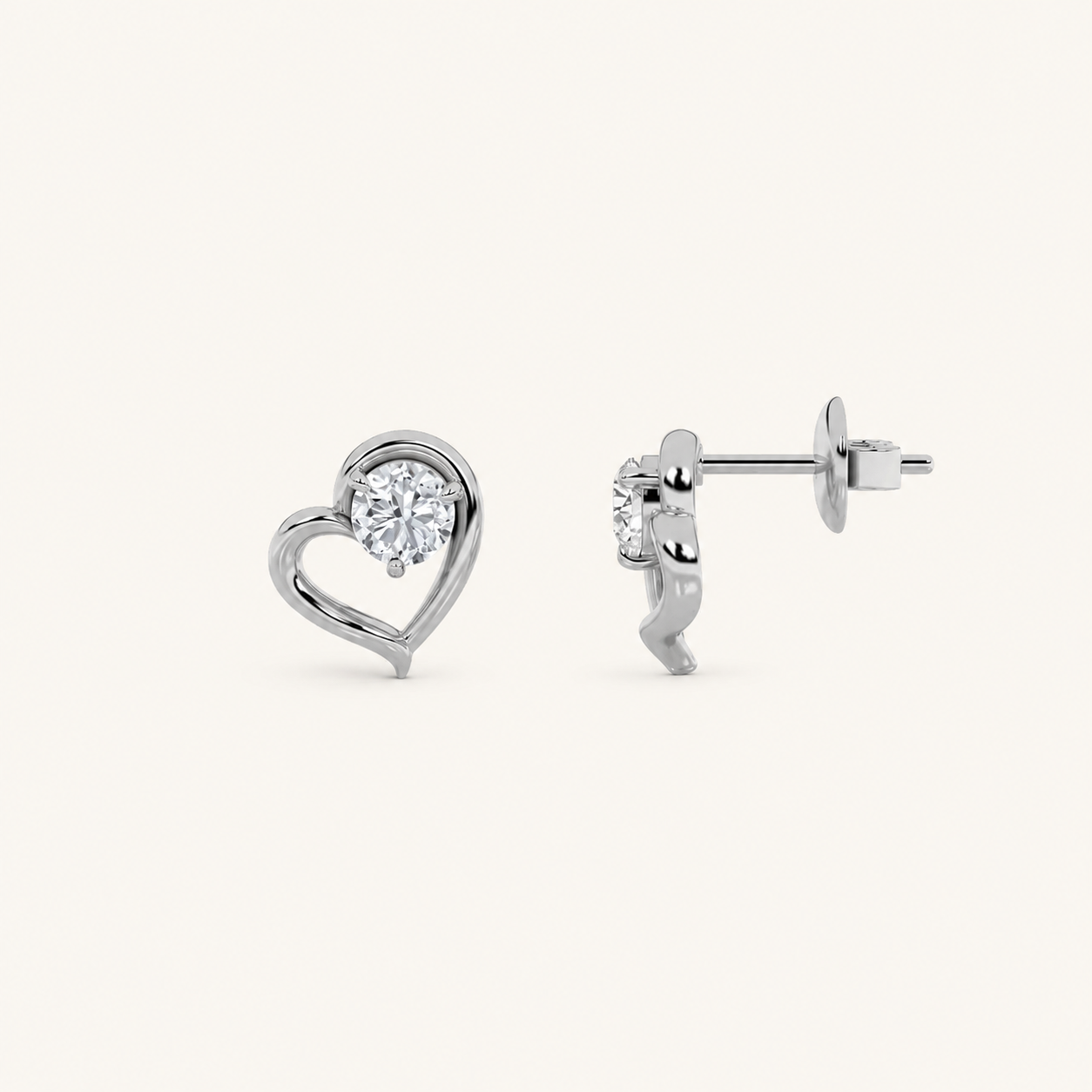 0.5CT Round Cut Lab Grown Diamond Heart Shaped Stud Earrings