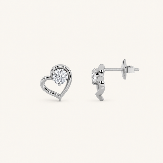 0.5CT Round Cut Lab Grown Diamond Heart Shaped Stud Earrings