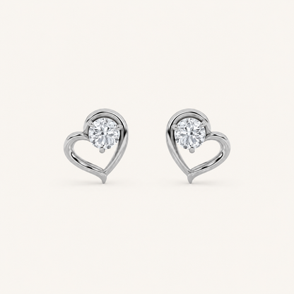 0.5CT Round Cut Lab Grown Diamond Heart Shaped Stud Earrings