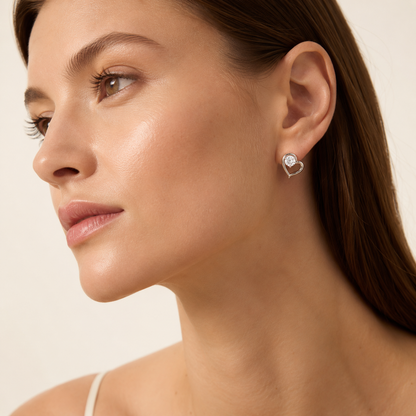 0.5CT Round Cut Lab Grown Diamond Heart Shaped Stud Earrings