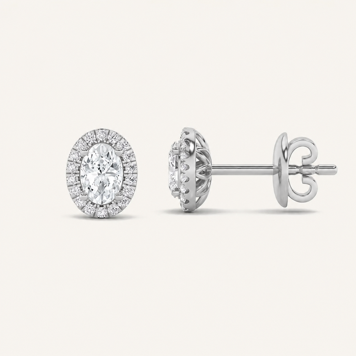 3CT Oval Cut Lab Grown Diamond Halo Stud Earrings