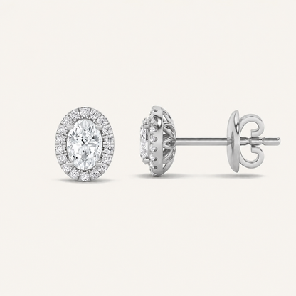 3CT Oval Cut Lab Grown Diamond Halo Stud Earrings