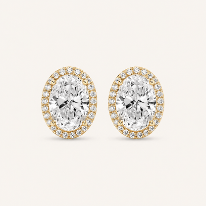 3CT Oval Cut Lab Grown Diamond Halo Stud Earrings