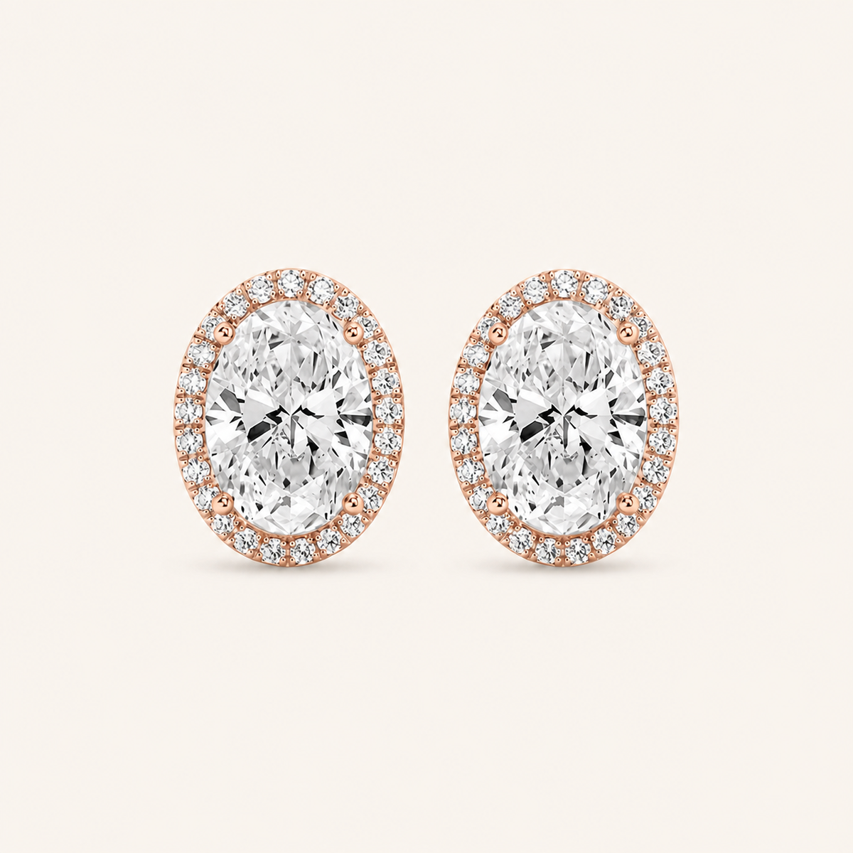 3CT Oval Cut Lab Grown Diamond Halo Stud Earrings