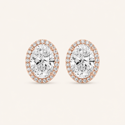 3CT Oval Cut Lab Grown Diamond Halo Stud Earrings