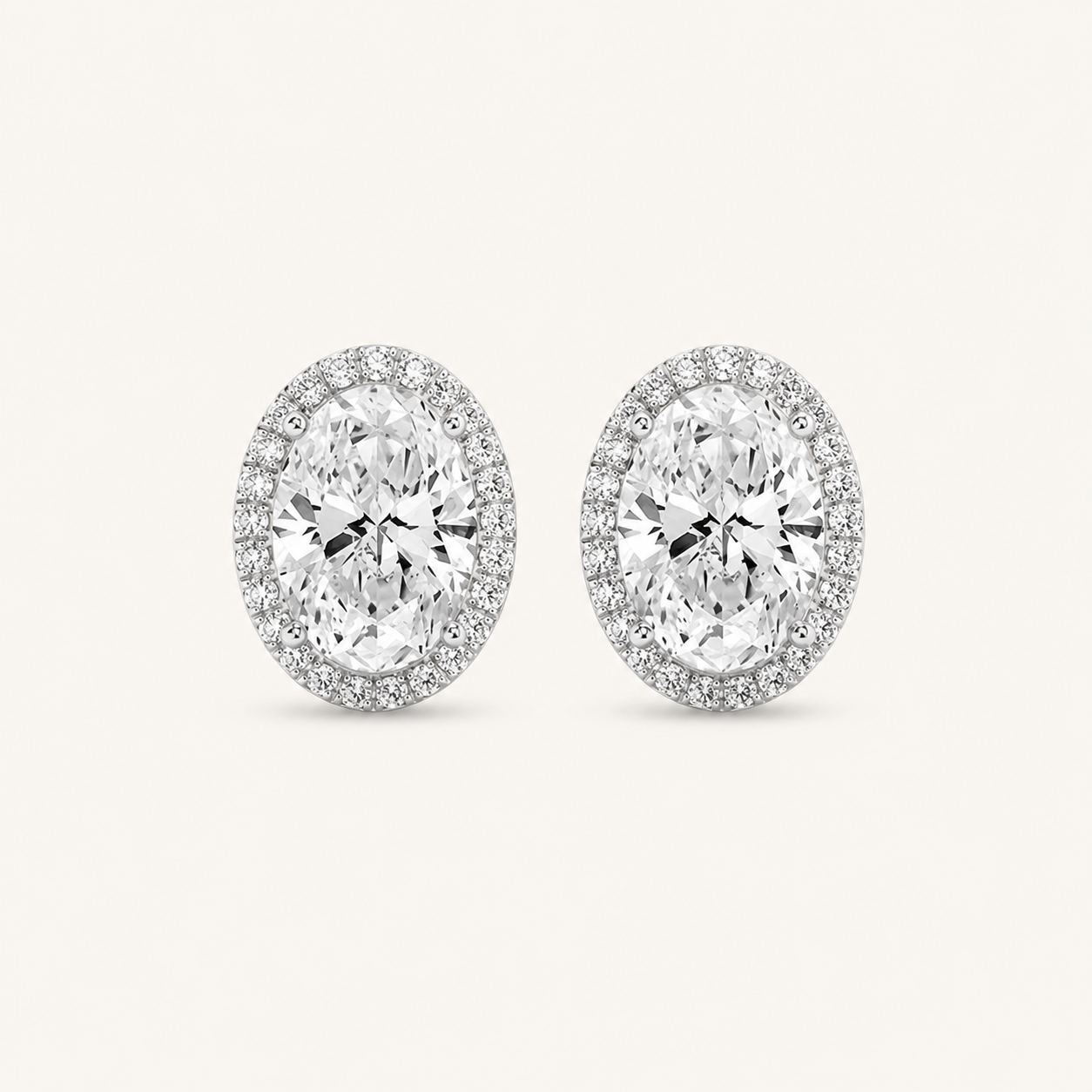3CT Oval Cut Lab Grown Diamond Halo Stud Earrings