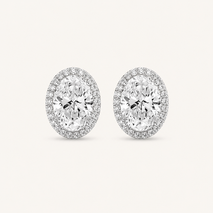3CT Oval Cut Lab Grown Diamond Halo Stud Earrings