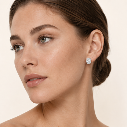 3CT Oval Cut Lab Grown Diamond Halo Stud Earrings