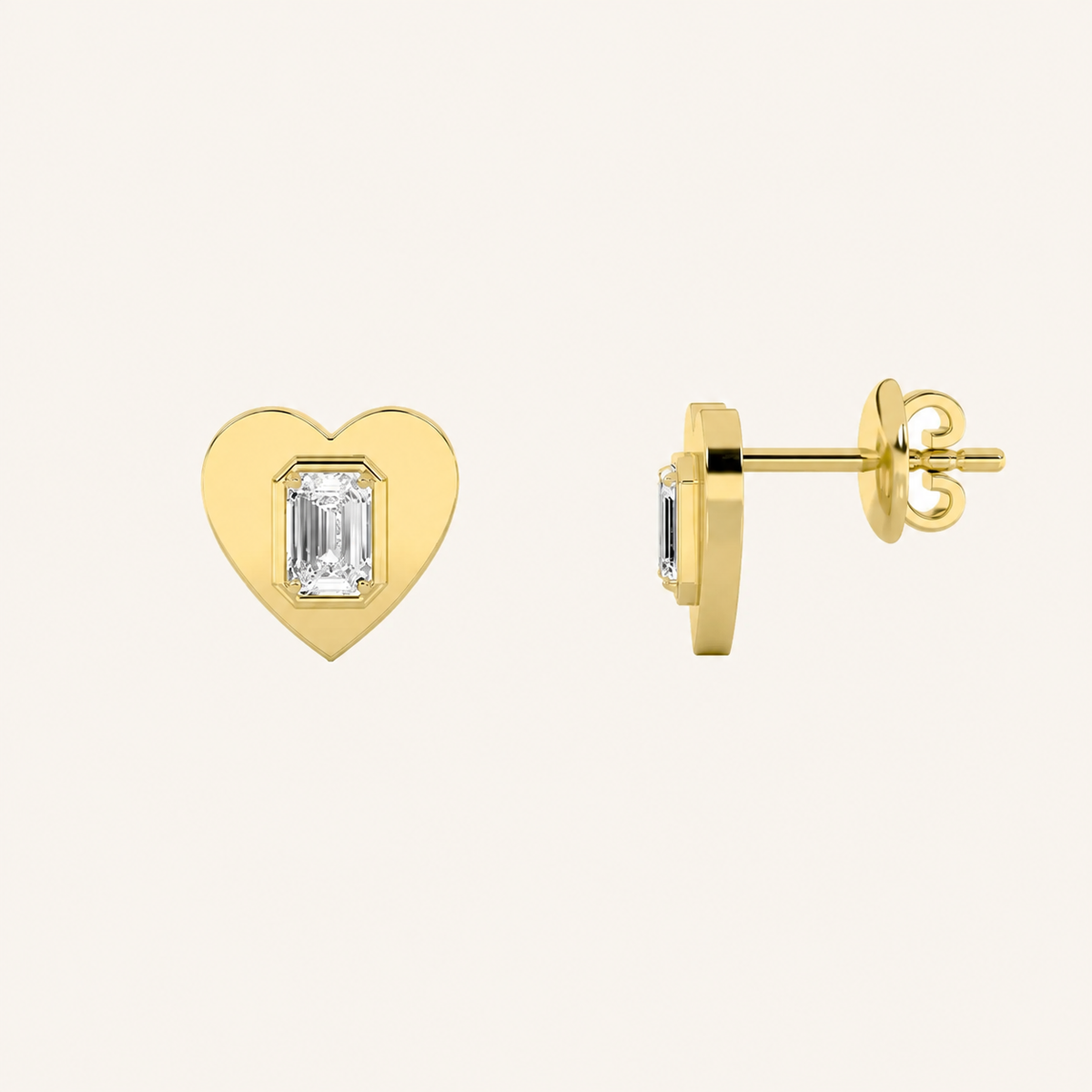 1CT Emerald Cut Lab Grown Diamond Heart Shaped Stud Earrings