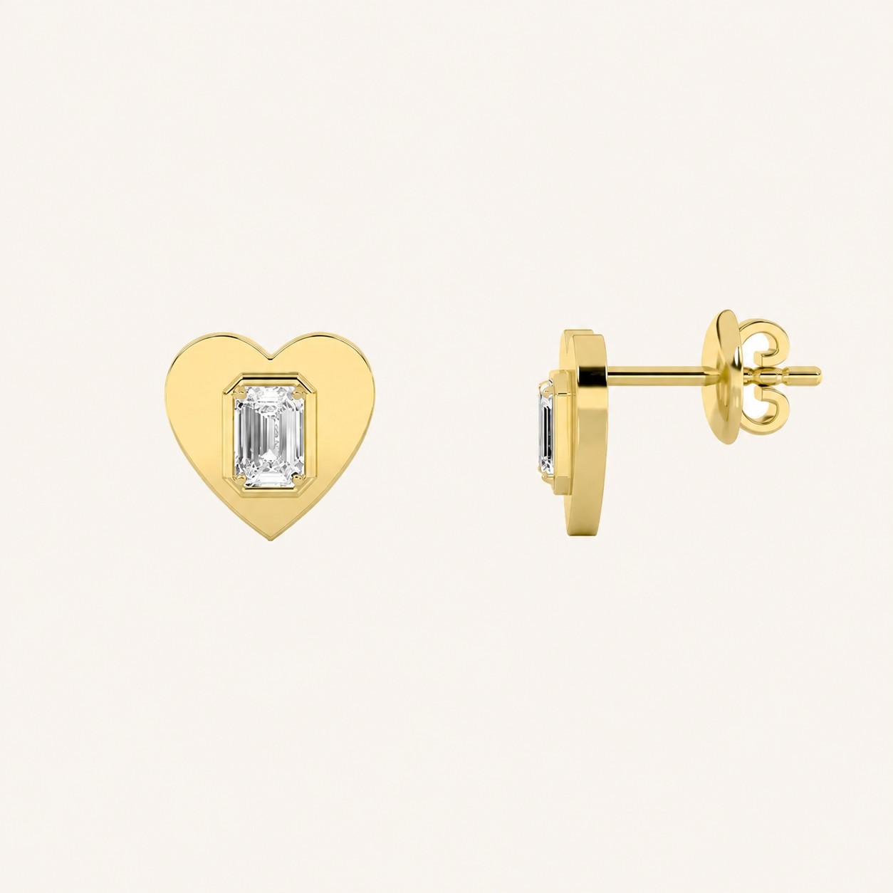 1CT Emerald Cut Lab Grown Diamond Heart Shaped Stud Earrings