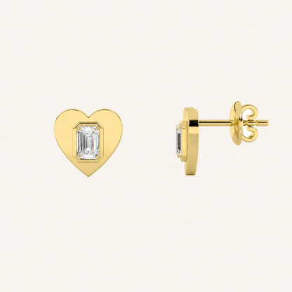 1CT Emerald Cut Lab Grown Diamond Heart Shaped Stud Earrings