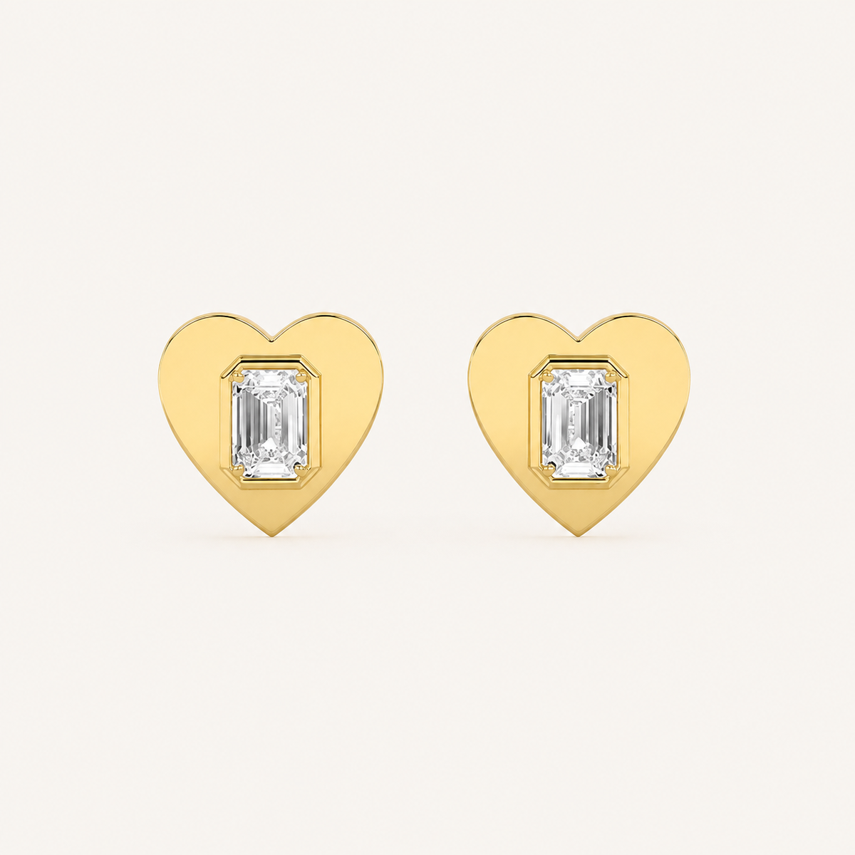 1CT Emerald Cut Lab Grown Diamond Heart Shaped Stud Earrings