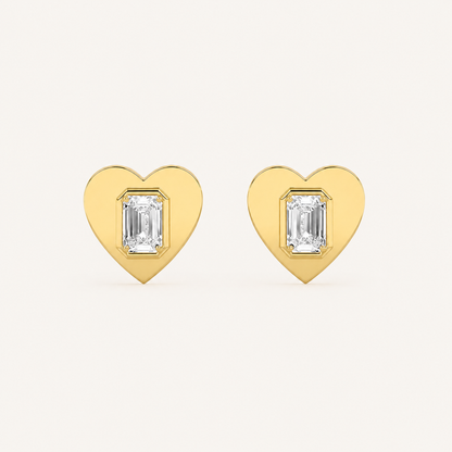1CT Emerald Cut Lab Grown Diamond Heart Shaped Stud Earrings