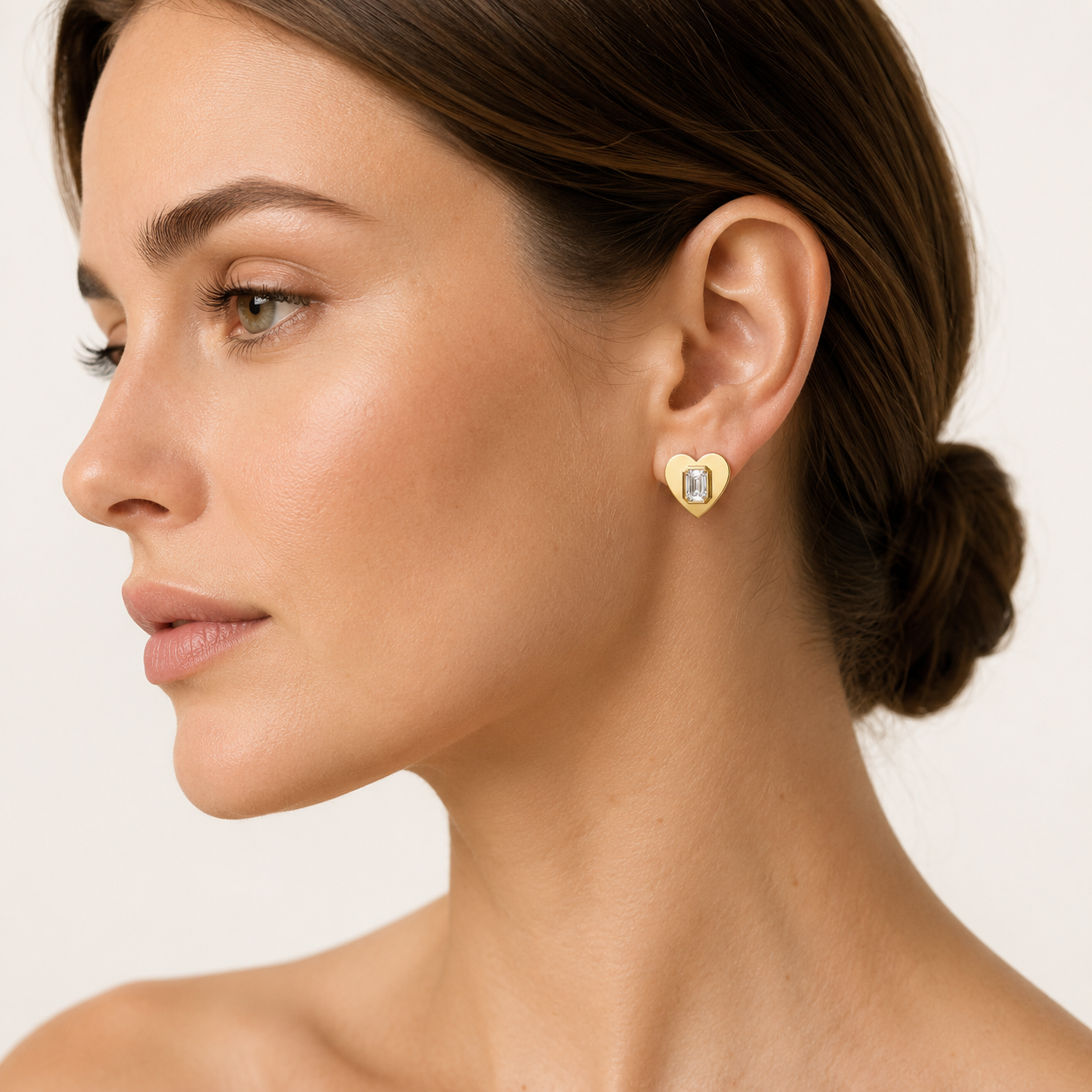 1CT Emerald Cut Lab Grown Diamond Heart Shaped Stud Earrings