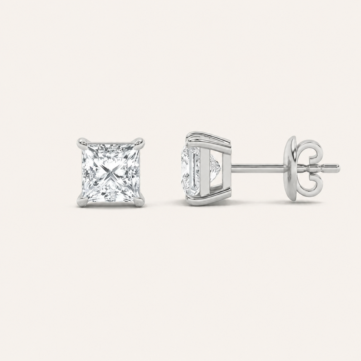2CT Princess Cut Lab Grown Diamond Classic Basket Set Stud Earrings