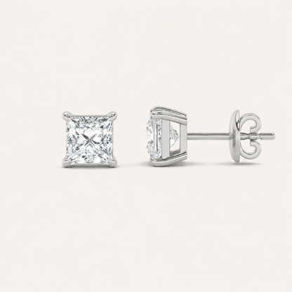 2CT Princess Cut Lab Grown Diamond Classic Basket Set Stud Earrings
