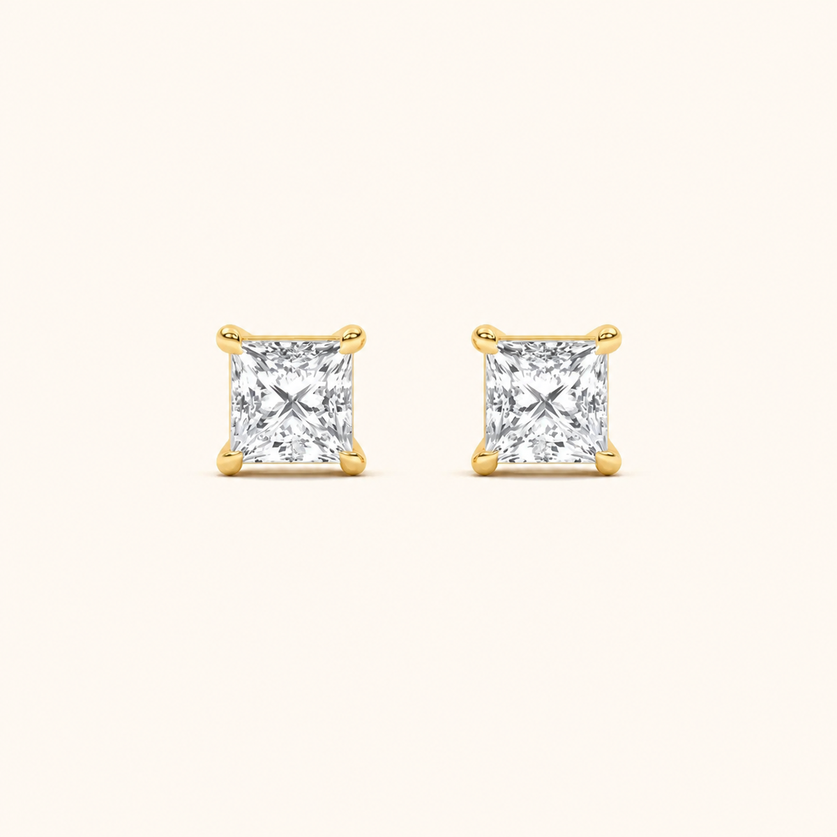 2CT Princess Cut Lab Grown Diamond Classic Basket Set Stud Earrings
