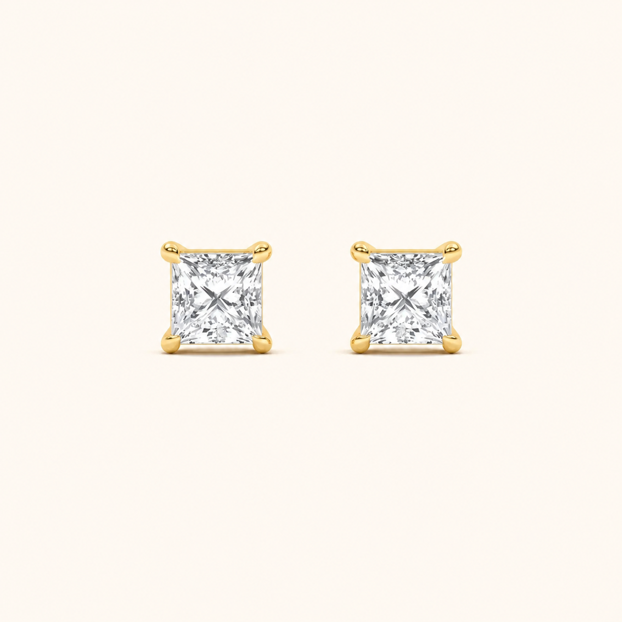 2CT Princess Cut Lab Grown Diamond Classic Basket Set Stud Earrings