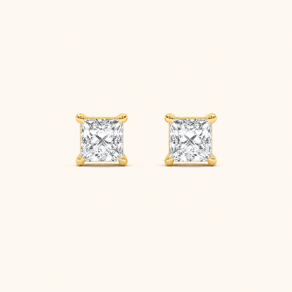 2CT Princess Cut Lab Grown Diamond Classic Basket Set Stud Earrings