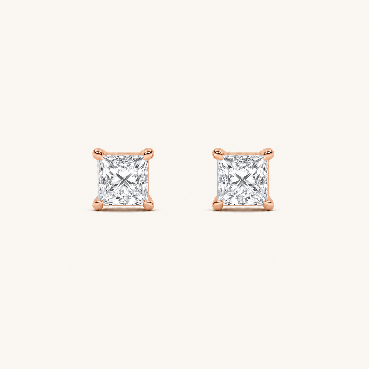 2CT Princess Cut Lab Grown Diamond Classic Basket Set Stud Earrings