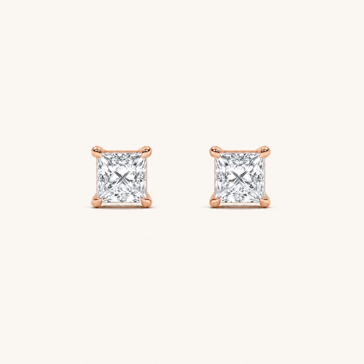 2CT Princess Cut Lab Grown Diamond Classic Basket Set Stud Earrings